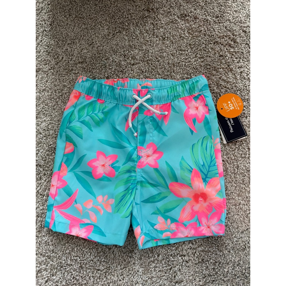 Gymboree Swim Trunks Toddler 5T Teal Pink Tropical Floral NWT UPF 50+